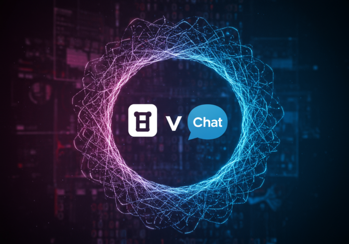 Logotipo do GitHub e do ChatGPT interconectados por linhas de código brilhantes, simbolizando análise e pesquisa profunda, fundo tecnológico abstrato, imagem centralizada.