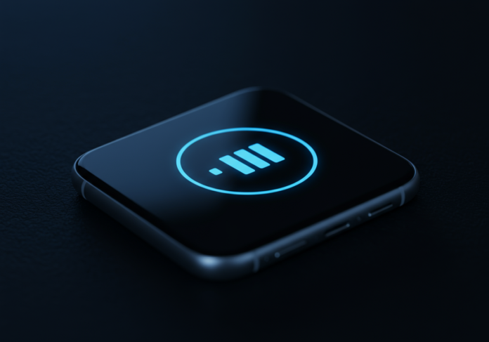 Close-up de uma representação elegante e abstrata da interface do assistente de voz Siri da Apple, brilhando com uma luz azul suave, sobreposta por um ícone sutil e futurista de 'pausado' ou 'carregando'. O fundo é escuro e sutilmente tecnológico, enfatizando a Siri como o tema central. Atmosfera de alta tecnologia, levemente melancólica.