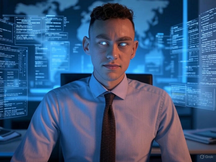 Uma ilustração futurista de um agente de IA (Olly) analisando fluxos de dados em tempo real, com gráficos e códigos flutuando ao redor, em um ambiente high-tech. Ao fundo, um mapa da Índia e Israel destacados, simbolizando a expansão da startup.