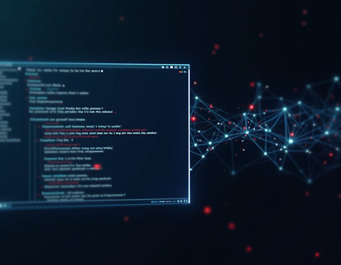 Uma interface de busca de IA moderna com um design limpo e futurista, mostrando respostas conversacionais em uma tela escura, com conexões de rede neural brilhantes no fundo, centrada em uma interface elegante de assistente digital que representa a tecnologia de busca alimentada por IA